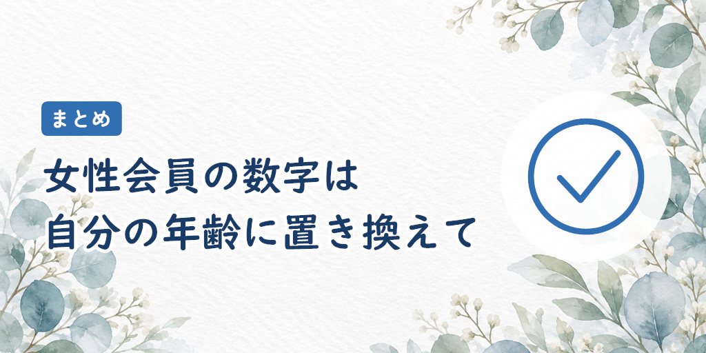 まとめ｜女性会員の数字は、自分の年齢と申し込める範囲に置き換えて読む